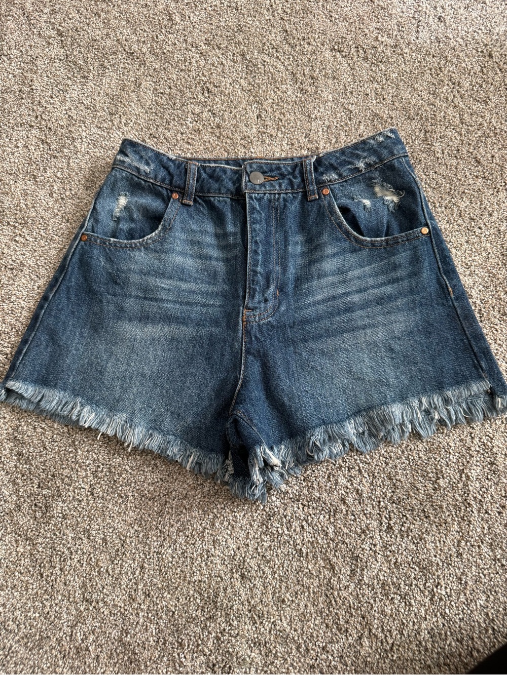 And Now This brand High-Waist Frayed Hem Denim Shorts - Dark Blue - sz 27